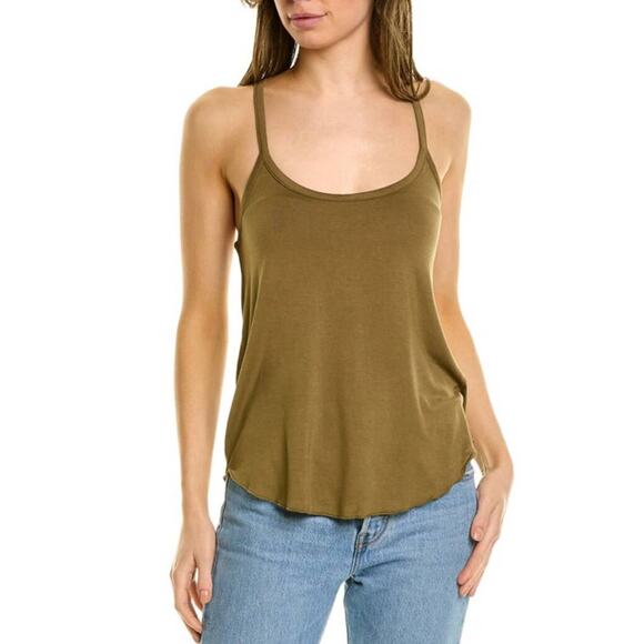 Chaser Jersey Knit T-Strap Ruffle Tank in Olive - M - Picture 1 of 6
